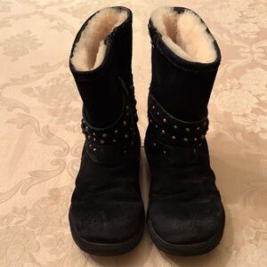 UGG Black Suede Winter Boots with Studded Strap
